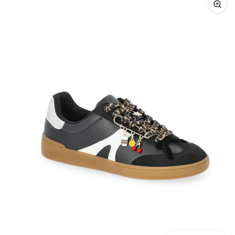 Black & White Low-Top Sneaker with Gum Sole and Charm Laces